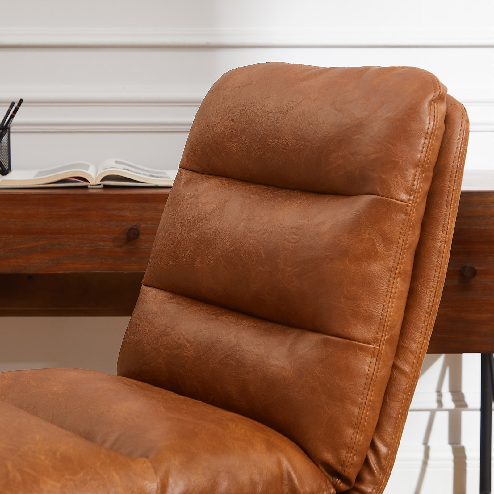 Paynesville Office Chair, Cognac Faux Leather, Faux Leather