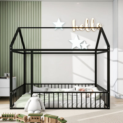 Structure de lit en métal avec clôture, pour enfants, adolescents, filles, garçons