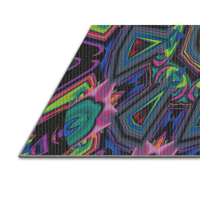 Tapis à tisser bleu/rose/noir, Rectangle 7 pi x 9 pi
