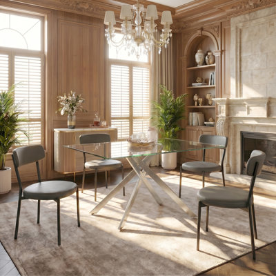 Ensemble de table de salle à manger rectangulaire en verre de 51 po pour 4 personnes, table de salle à manger avec 4 chaises rembourrées Rachedi, pour cuisine, salle à manger et appartement