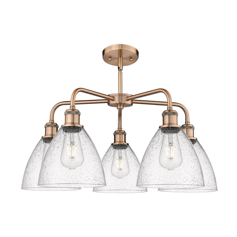 Lustre à intensité variable en verre 5 lumières Amenda, Cuivre antique