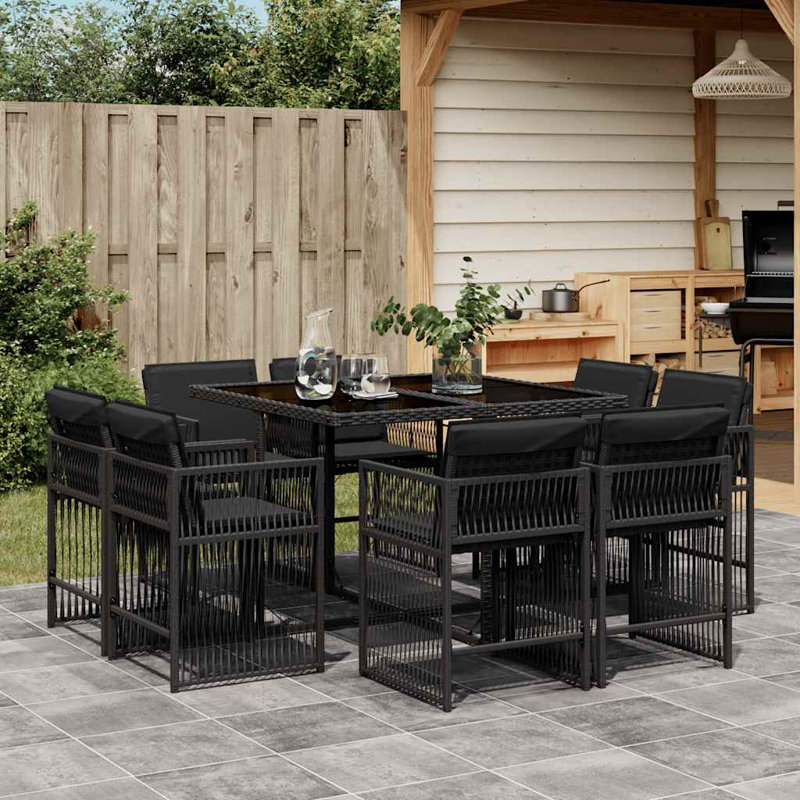 Patio Dining Set with, Black, 73cm H x 110cm W x 106cm D, Black