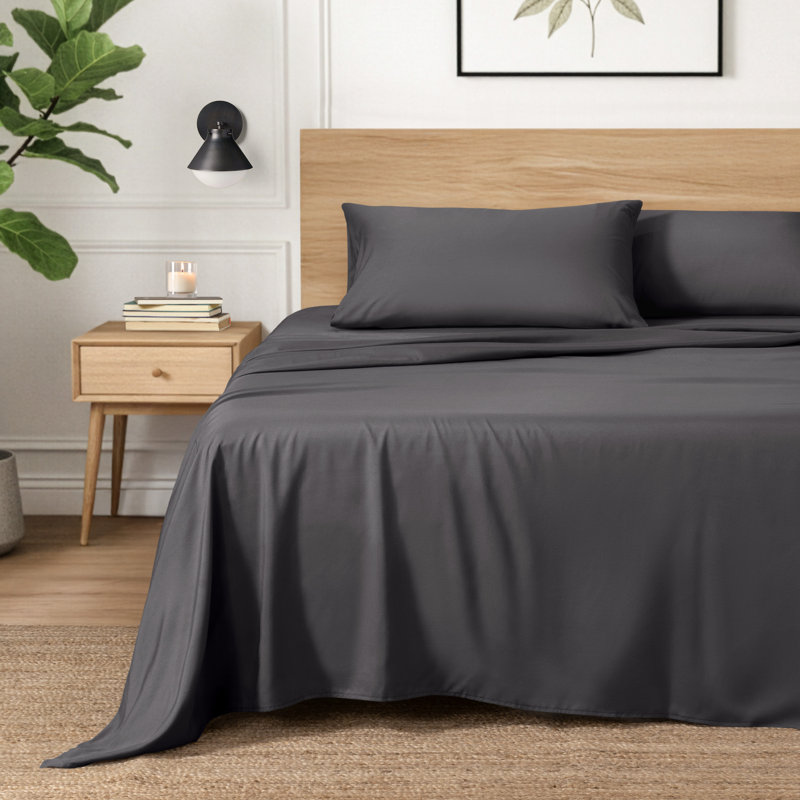 Ensemble de draps en micro-fibre, Ensemble de draps pour grand lit avec 2 taies d'or, Gris fer forgé
