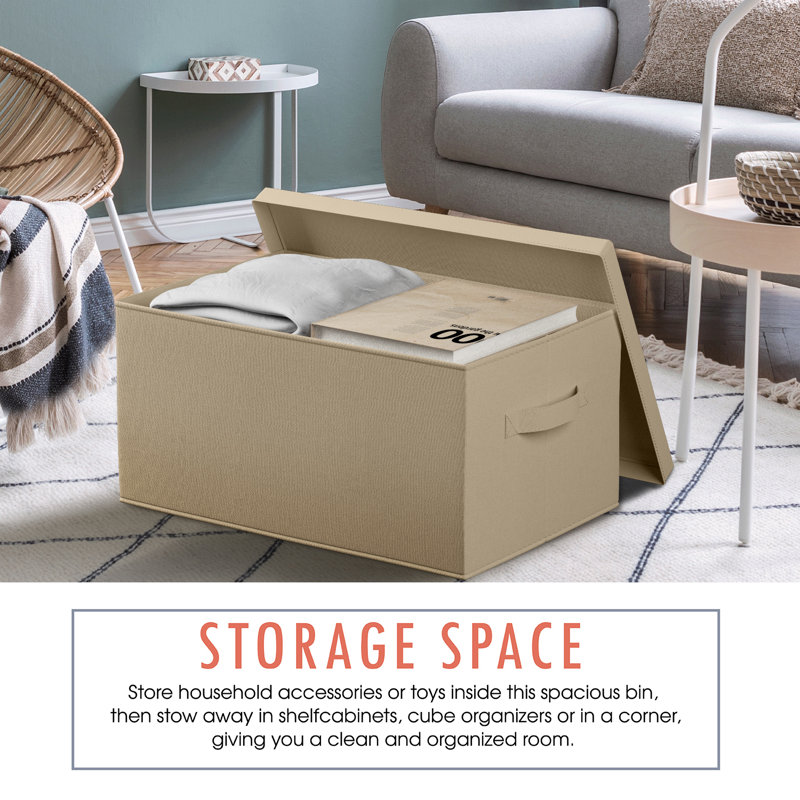 Boîte en tissu pliable et pliable, H 7,5 po x l 11,8 po x P 16,5 po, Beige