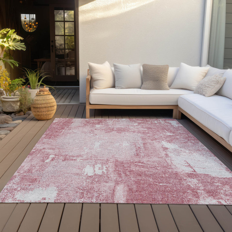 Pink Abstract Rectangular Washable Synthetic Area Rug 46" x 30"