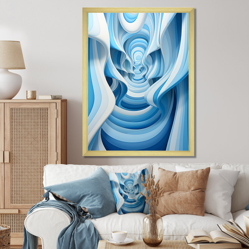 Op Art Blue Focus III - impression, Cadre photo doré, H 20 po x l 12 po x P 1 po