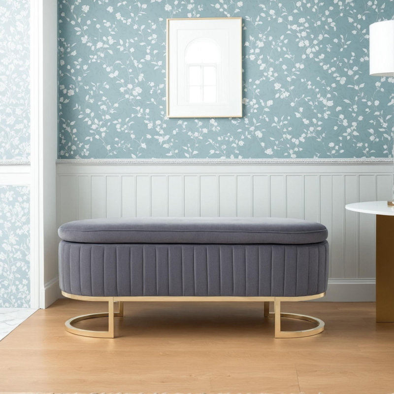Banc de rangement rembourré en velours, Gris