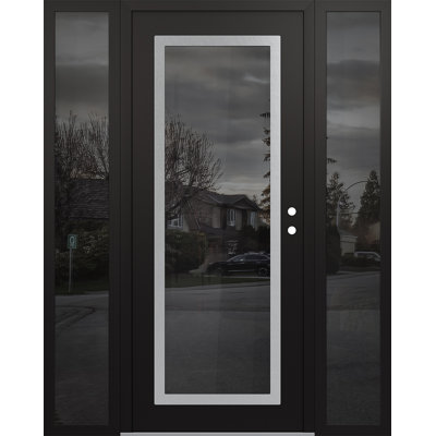 C1 Panel Silver Steel Black/Black With 2 Sidelites Prehung Front Entry Door