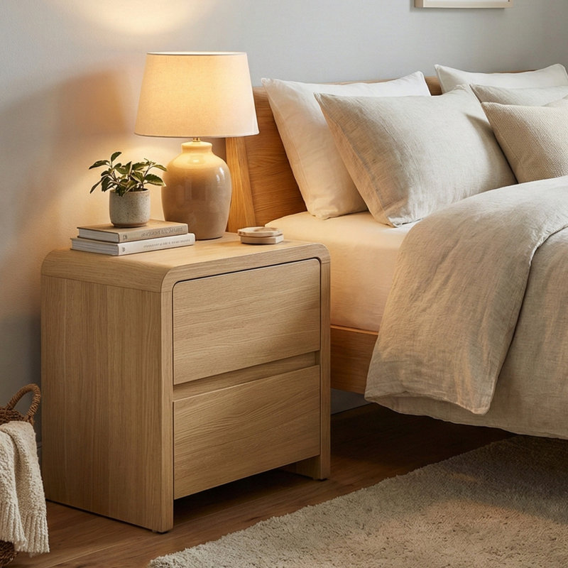 Ginan 2 Drawer Nightstand, Bedside Table with Storage Drawers, Night Stand for Bedroom, End Table or Side Table for Living Room, 15.6" D x 18.9" W x 21.7" H