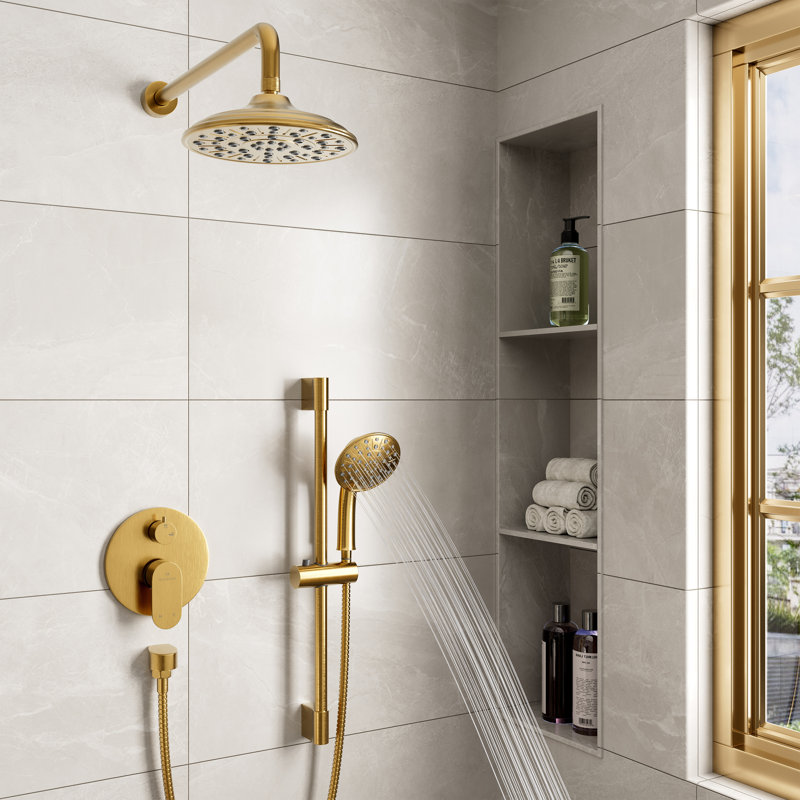 Brushed Gold Adjustable Rain Shower System with Handheld