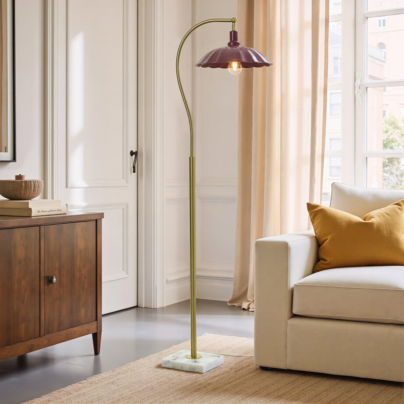 Tamara Day for Stylecraft Penelope Floor Lamp - Marble & Polished Brass, Glossy Burgundy