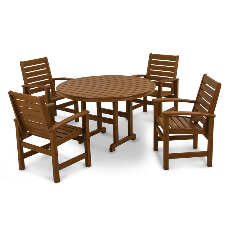 POLYWOOD Signature 5-Piece Round Farmhouse Dining Set, Teak