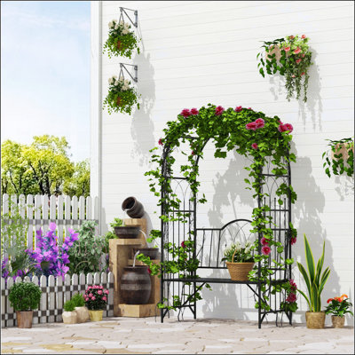 Arche de treillis en métal pour plantes grimpantes avec banc de jardin