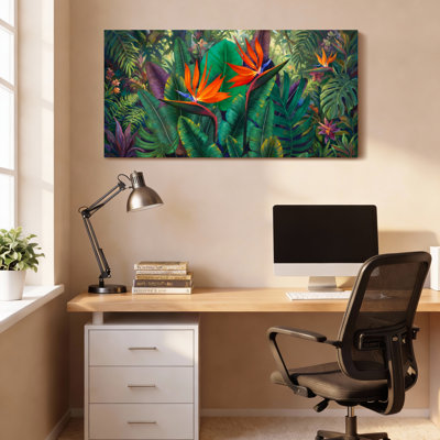 Tropical Paradise Bird Of Paradise Flower Canvas Wrapped Wall Art Oil Painting Print Set Of 1