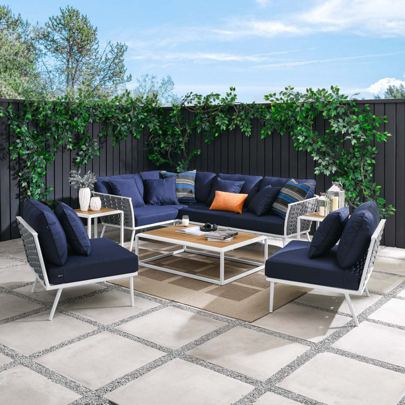 Ensemble de canapé modulaire d'extérieur en aluminium 9 pièces Stance par Modway, Bleu marine