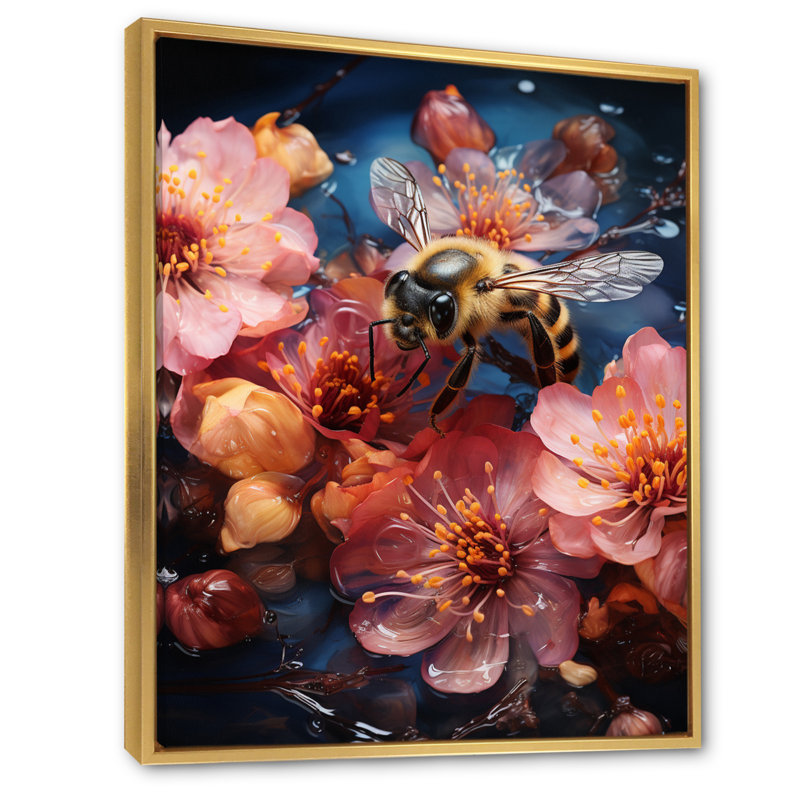 «Colorful Bee V», reproduction sur toile, H 32 po x l 24 po x P 1 po, Cadre flottant doré