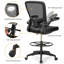 Chaise de dessinateur en maille ajustable en hauteur avec accoudoirs rabattables, noir
