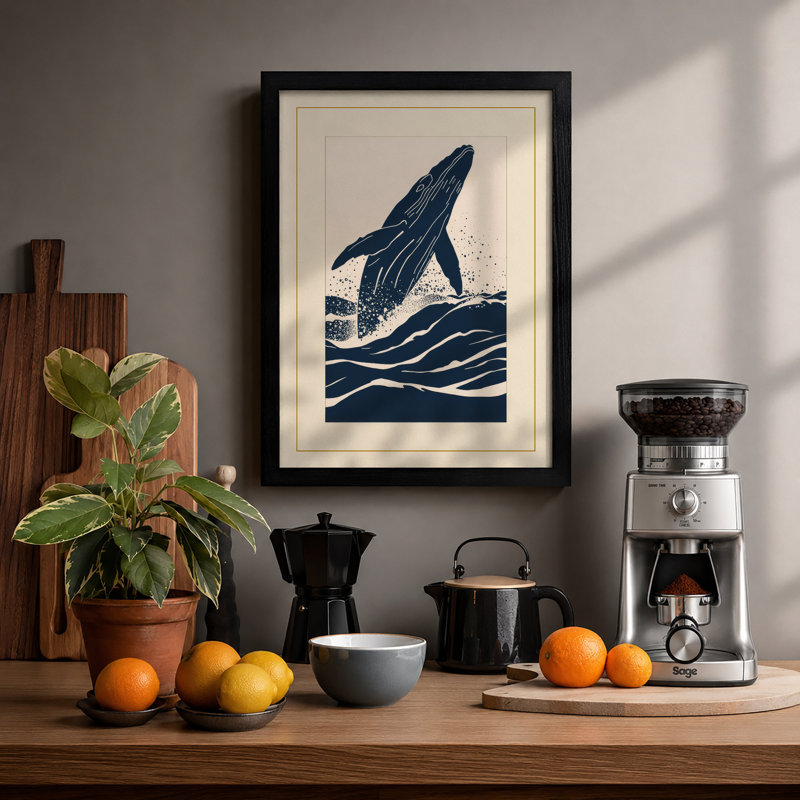 Whale Rising Coastal - Framed Print, A3 - 42.0 x 29.7 cm, Black