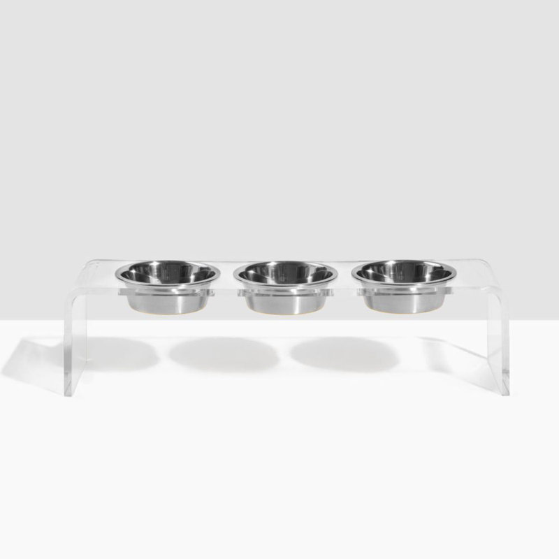 Medium Triple Dog Bowl Feeder With Silver Bowls, 3.5 cup