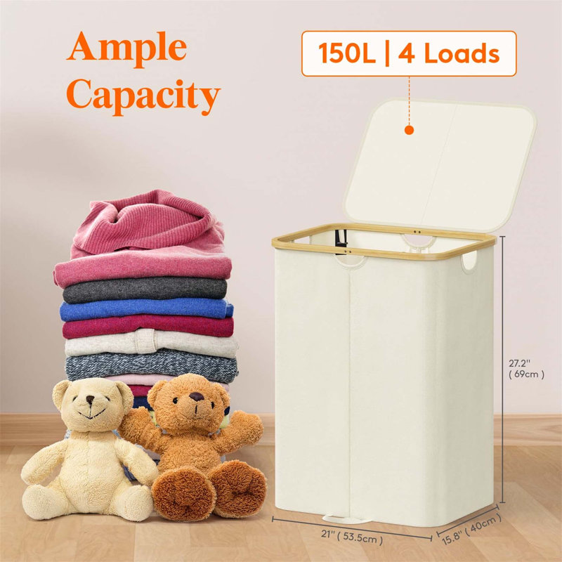 Bhargava Laundry Hamper with Handles, Cream, 69 x 53 x 40