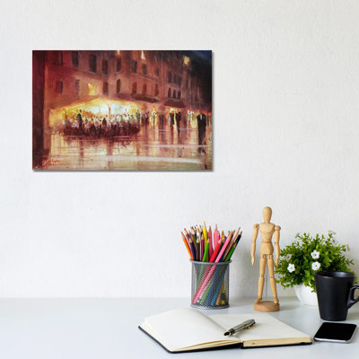Genova, Italy - Night Cafe by Christopher Clark - Wrapped Canvas Painting