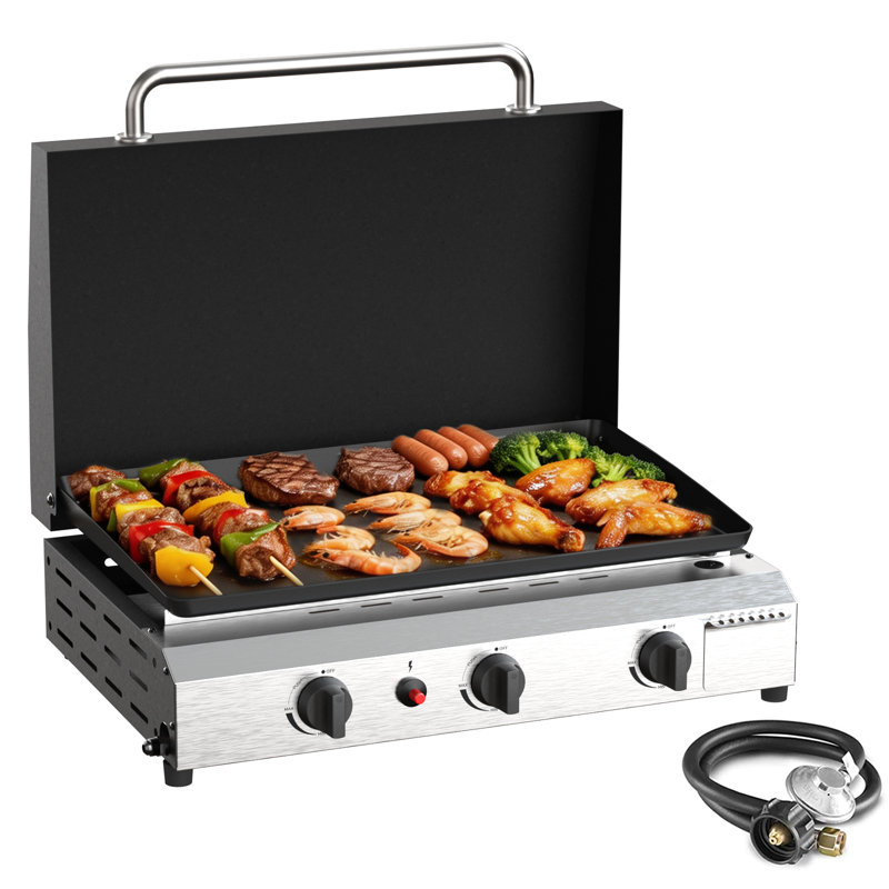 Plaque de cuisson à gaz 25,6 pouces, 3 brûleurs, portable, au propane, pour la cuisine extérieure, noire, Noir, 3