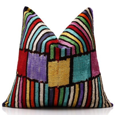 The Vibrant Multi-Colour Geometric Silk Velvet Pillow - 20" X 20"