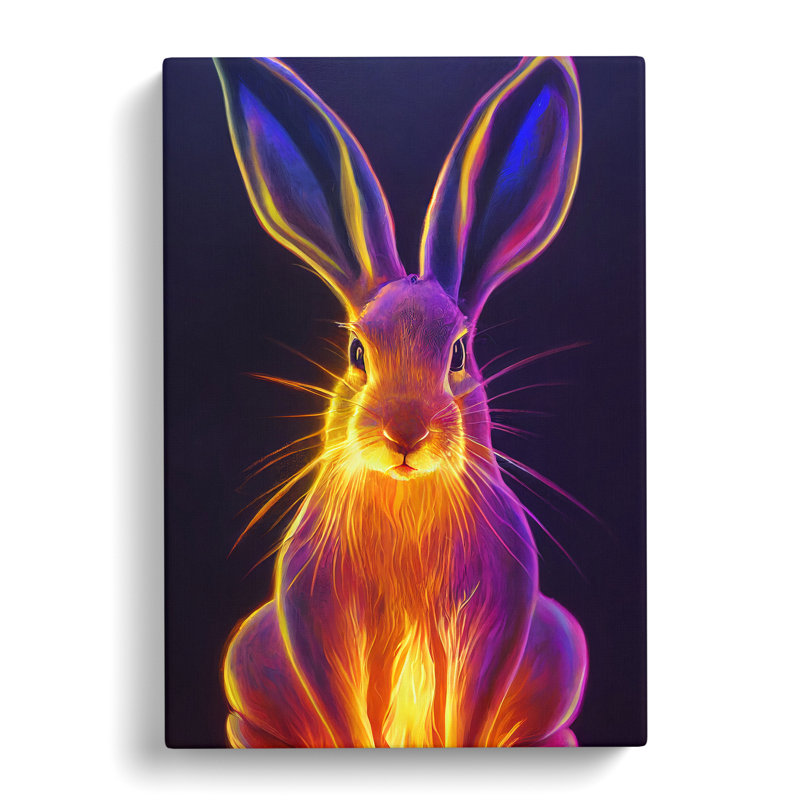 Neon Hare No.4 - Wrapped Canvas Print, 50cm H x 35cm W x 3cm D, Wrapped Canvas