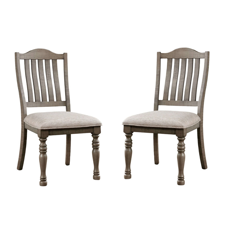 2 pièces, chaises de salle à manger transitionnelles, finition gris antique, bois massif avec revêtement en tissu et pieds tournés, chaises de salle à manger modernes, 2 pièces