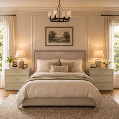 Ensemble de 2 tables de chevet surdimensionnées à 3 tiroirs, armoires de rangement pour la chambre à coucher en bois, grandes tables de chevet avec poignées en aluminium doré