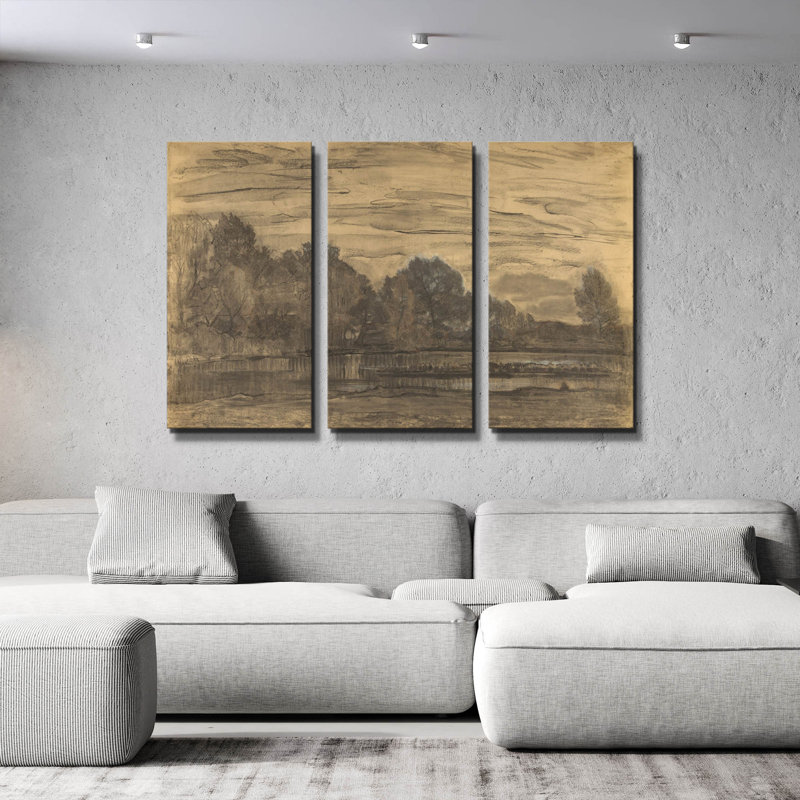« Fen près de Saasveld, Californie, 1907 » par Piet Mondrian, décoration murale triptyque, 60 x 40 po, 60 po x 40 po