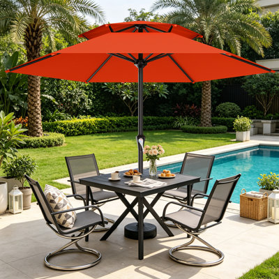 11ft All-Steel 2-Tier Patio Umbrella with Crank Lift System & 6 Heavy Duty Ribs Waterproof, Patio Table Umbrella Perfect for Poolside, Terrace, Beach and Outdoor Restaurant, Orange