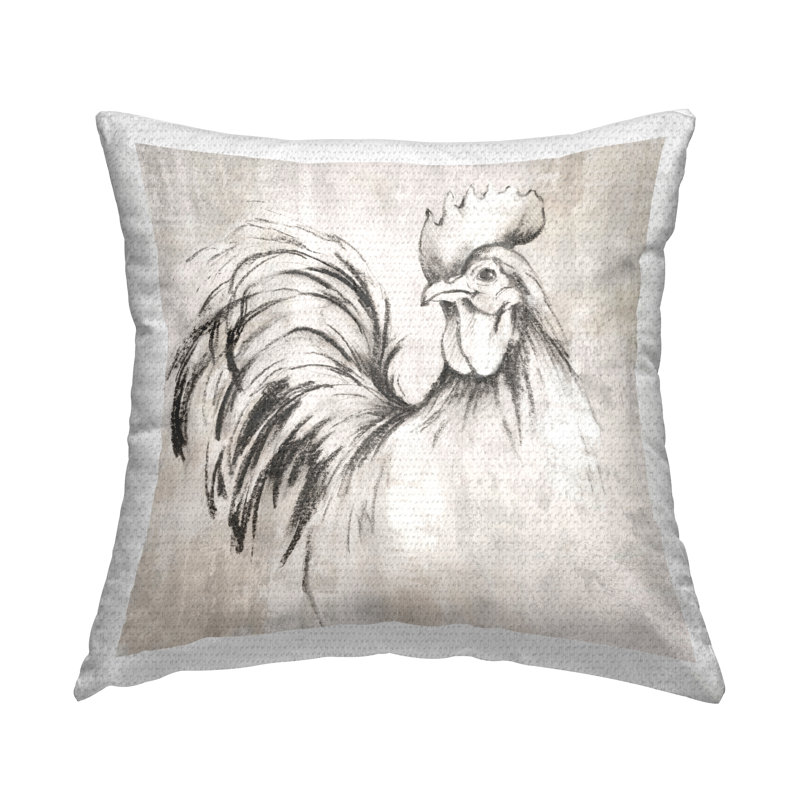 Coussin d'extérieur imprimé coq et croquis par Eli Jones