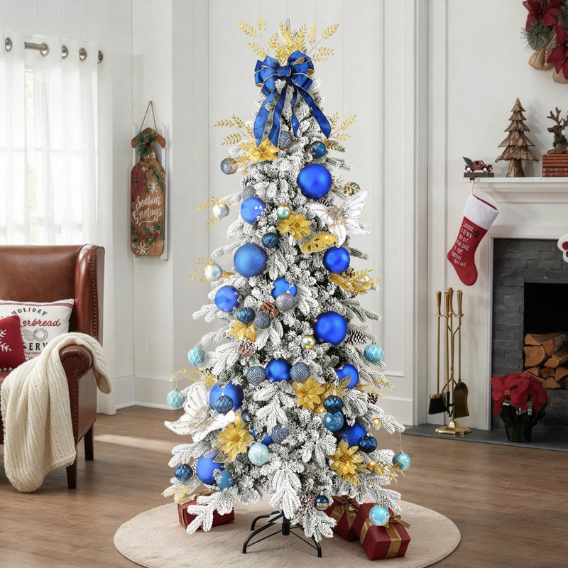 Mince arbre de Noël floqué avec pommes de pin, 7.5' H