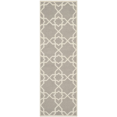 Tapis en laine / coton tissé à la main à plat Rodgers en ivoire / gris