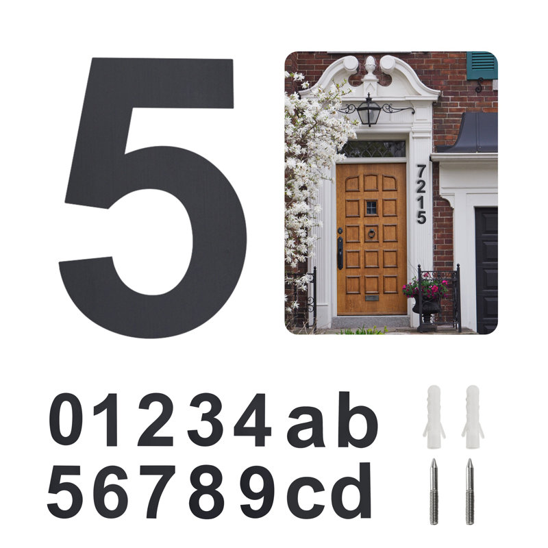Numéro de maison à fixation flottante en acier inoxydable H 6 po, Noir, 7