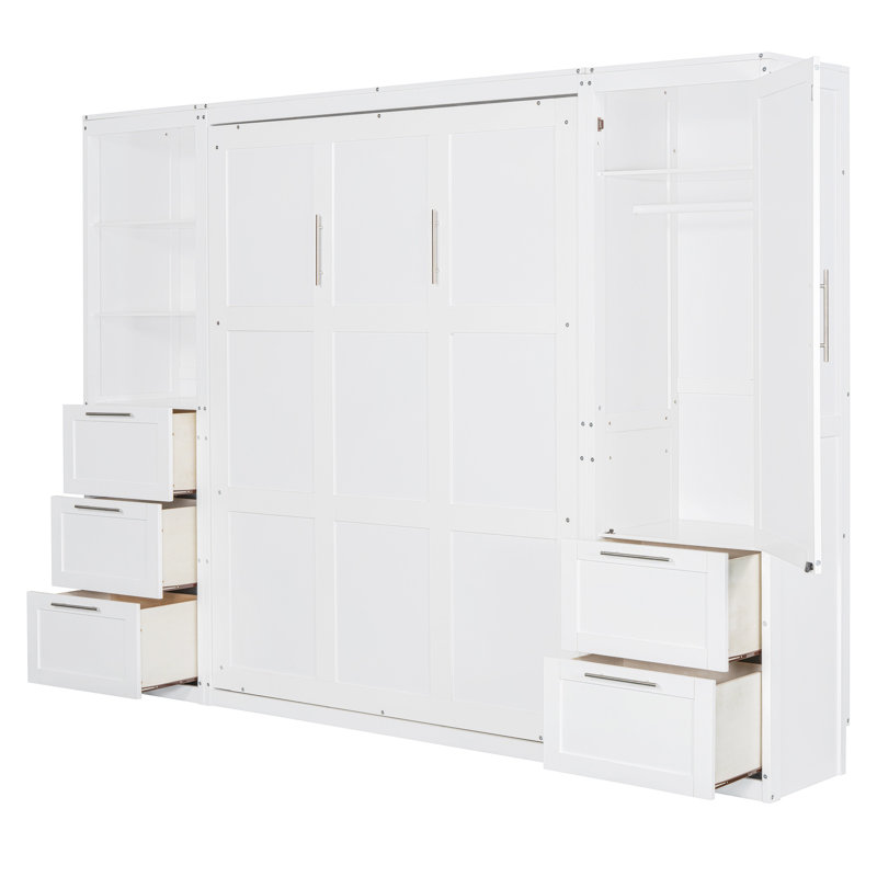 Grand lit escamotable mural avec placard, Blanc