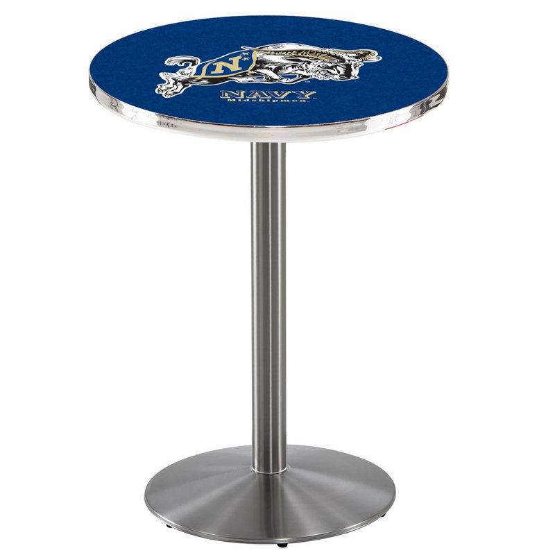 Round Metal Base Dining Table, Stainless Steel, US Naval Academy