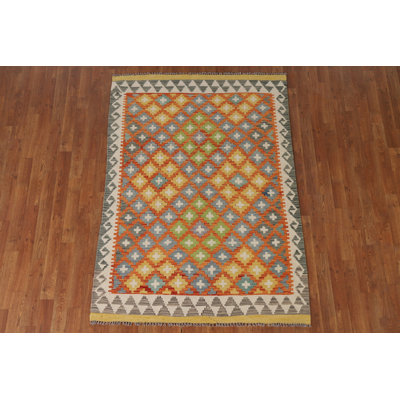 Geometric Kilim Reversible Wool Rug 4x6