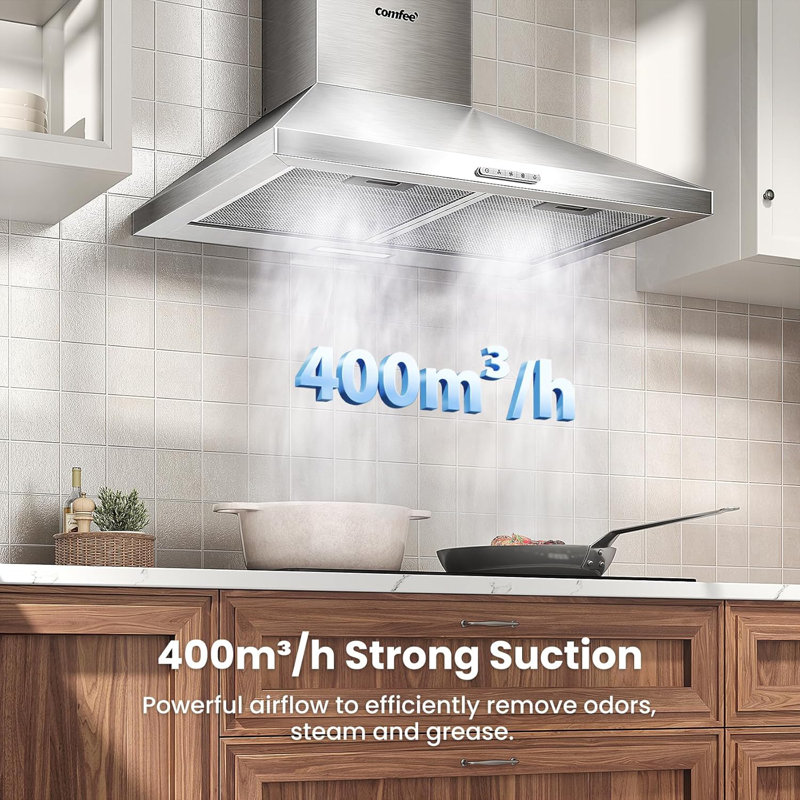 60CM Wall-mounted 3-Speed Chimney Angled Range Hood Cooker Extractor