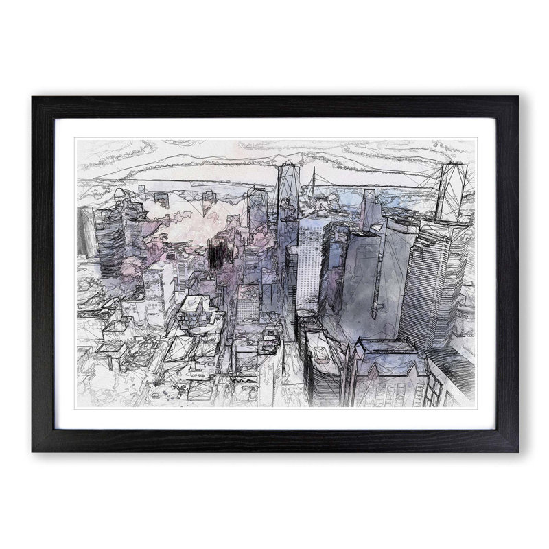 Houston Texas Skyline in Abstract - Picture Frame Graphic Art Print, 27cm H x 36cm W x 2cm D, Black Framed