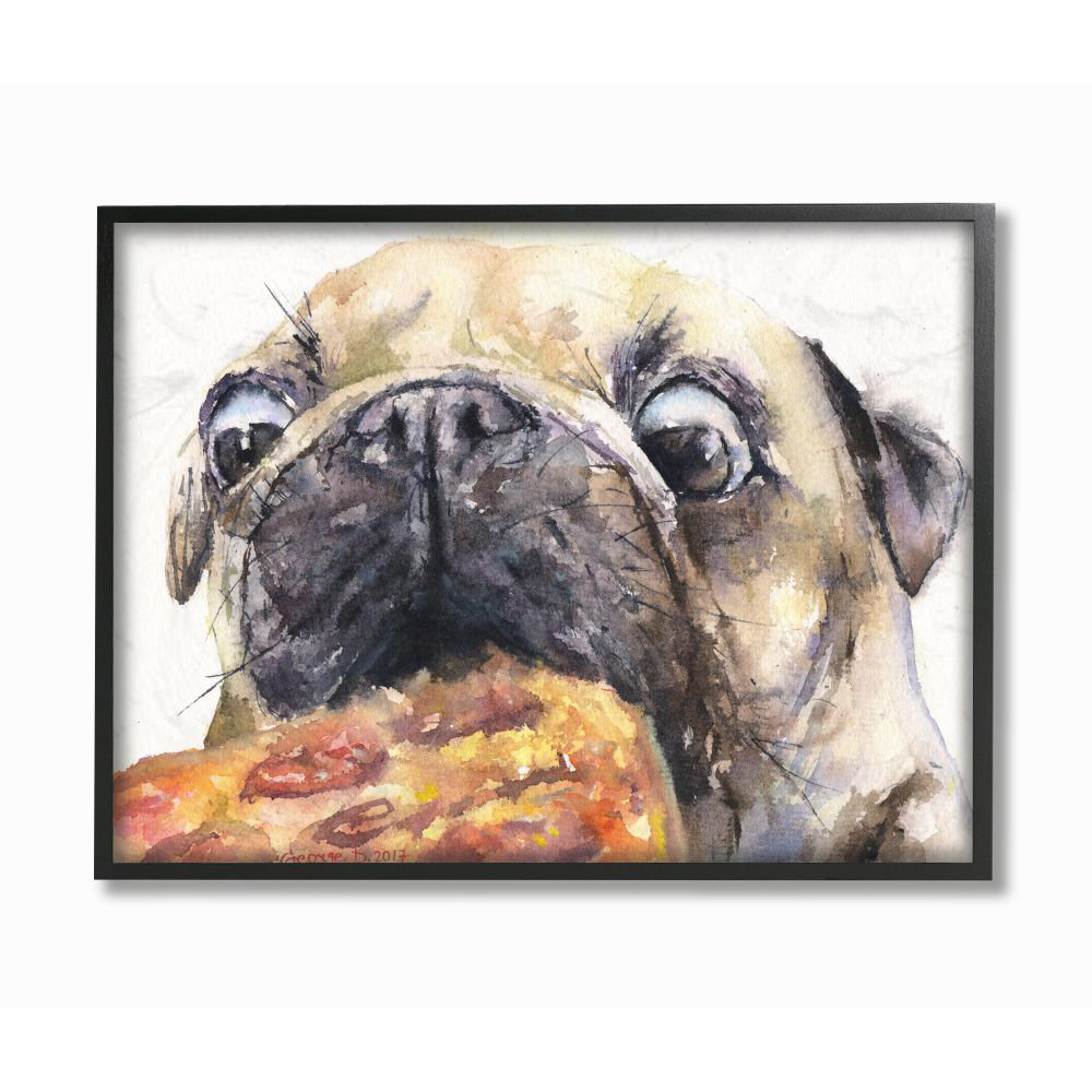 " Pug And Pizza Funny Dog Pet Animal Watercolor Painting " Ebern Designs 