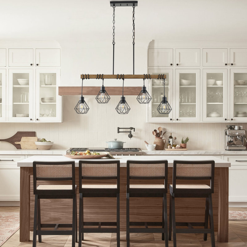 5-lamp matte black adjustable iron pendant light