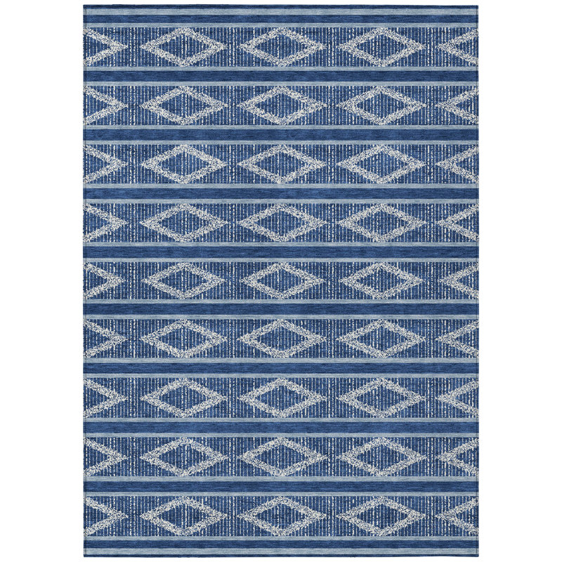 Navy Diamond Pattern Washable Synthetic Rug 2'6" x 3'10"