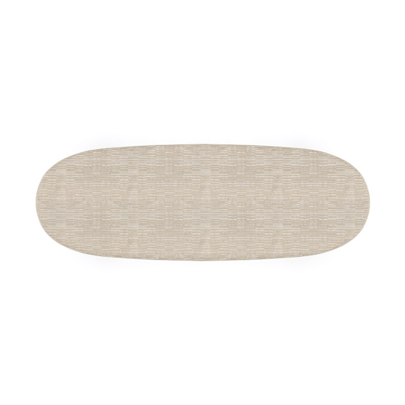 Oval Beige Upholstered Bench with Gold Metal Legs