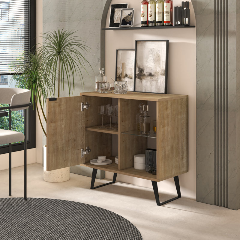 Klaziena 31.5'' H 1 Door Accent Cabinet, Hallway Storage Cabinet With Adjustable Shelves, Oak
