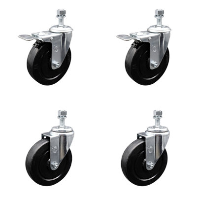 5 Inch Soft Rubber Wheel Swivel 12mm Stem Caster Set 2 Total Lock Brake SCC