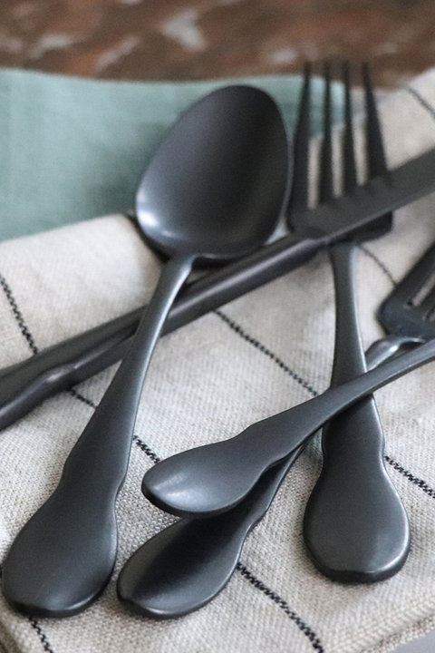 Gold & Black Flatware and Serving Pieces