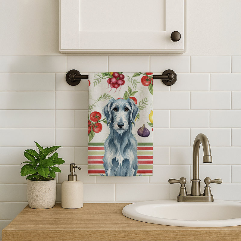 Blue-Gray Scottish Deerhound Vegetables Kitchen Towel, Blue-Gray Scottish Deerhound