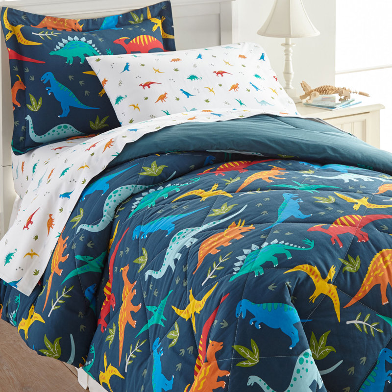 Wildkin 7-Piece Full Bedding Set – 100% Cotton Comforter, Sheets & Pillowcase for Cozy Cuddles - Jurassic Dinosaurs